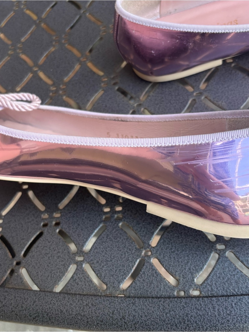 Pretty Ballerinas Iridescent Lilac Ballet Flats with Rope Bow - Picture 10 of 10